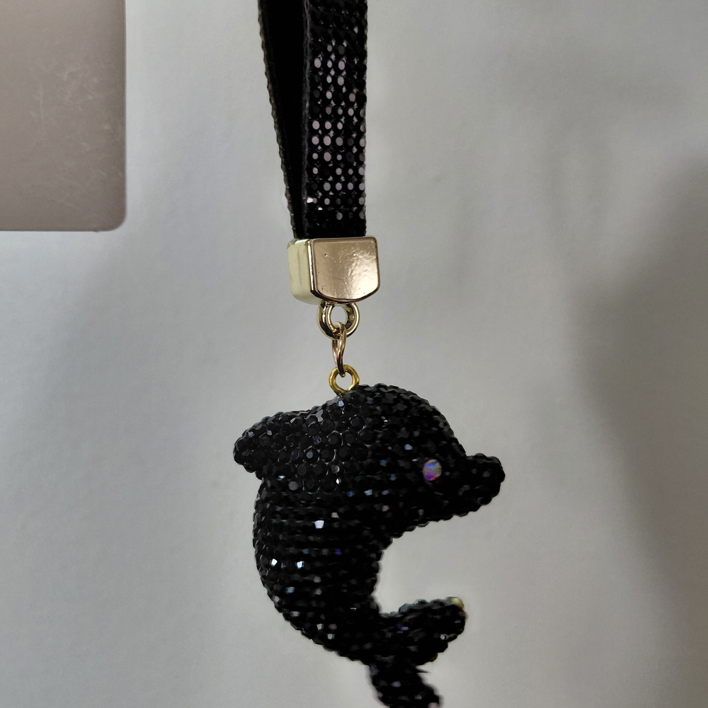 Black Dolphin Crystal Keychain Wristlet - Fashion Accessory - Picture 3 of 3